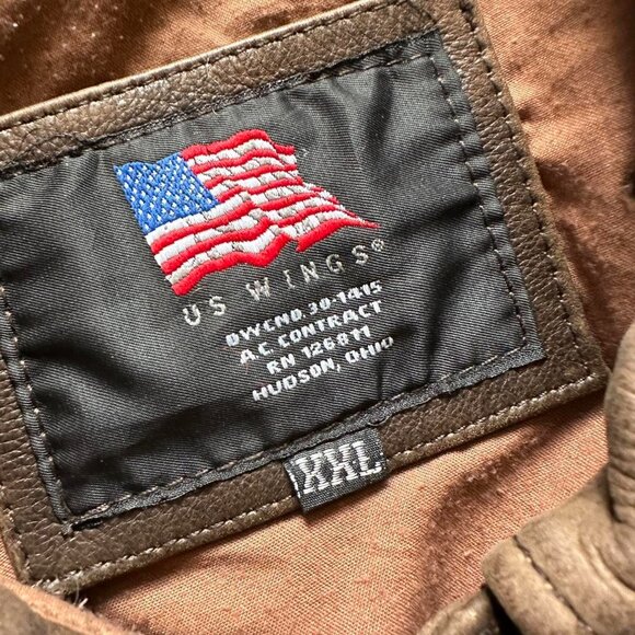 Vintage US WINGS Aviator Flight Bomber Jacket Men XXL Brown Pilot Indiana Jones - Picture 6 of 8